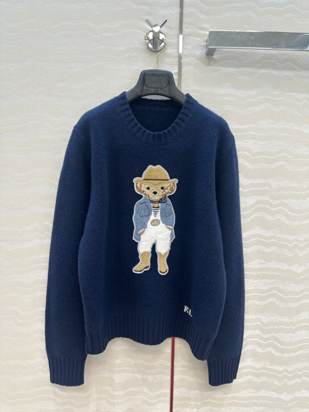 Ralph Lauren Navy Cowboy Bear Crewneck Sweater